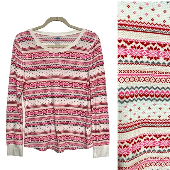 Old Navy Pink Fair Isle Snowflake Thermal Shirt - Picture 1 of 6